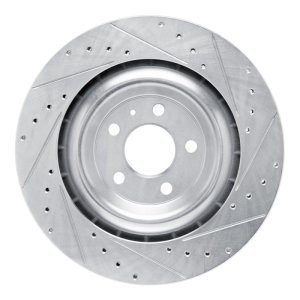 Porsche Macan Brake Rotor (1) - Rear Left - R1 Concepts - Drilled & Slotted - Silver - `15-`18